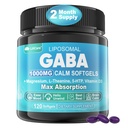 GABA dodatek - 1000 mg liposomska oblika za optimalno absorpcijo, GABA z L-teanin, magnezijev glicinat, 5HTP, vitamin D3 za pomiritev, sprostitev, razpoloženje, mirna noč - melatonin-free 120 softgels.