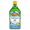 Carlson - Cod Liver Oil 1100 mg Omega-3s Plus Vitamini A & D3, Divji ujet norveški Arktika, trajnostno pridobljeno nordijsko ribje olje tekoče, limona, 500 ml (16,9 Fl Oz)