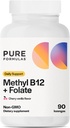 PureFormulas metil B12 + Folat dodatek, 1.000 mcg metiliranega B12 dodatek, 665 mcg folata, Cherry Vanilla aroma, metilirani vitamin B 12 - Non-GMO, 90 Lozenges