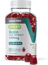 VITEEY Biotin Gumies za lase, kožo, in nohte 5000mcg - Sladkor brez - Rast las Gumies, Zdrava koža Glow, Močno zdravo rast nohtov - Vegan, Gluten prost, Želatina Free- Žvečljiva malina aroma