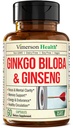 Asian Ginseng in Ginkgo Biloba dopolnila – Panax Ginseng Extract 700mg + Ginko Biloba 720mg – Nootropični možganski dodatek za spomin, Fokus & Trajna energija – 60 Enostavne kapsule