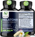 Necstar Melatonin 10mg, Pomoč za spanje za odrasle, Dodatna moč z Ashwagandha, Magnezij, L-teanin, GABA, Lemon Balm in Kamilice podporo za spanje, Vegan, Ne-GMO, Gluten-free, 60 kapsul