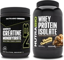 NutraBio Kreatin Monohidrat, nearomatiziran, 300g in sirotkin izolat beljakovin, Vanilla Caramel, dopolnilo - mišična energija, rast, okrevanje in moč