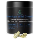 Holistični Bin Wild American Ginseng Kapsule Pure Organic Ginseng dodatek izdelan z divjimi žetev 20+ Leto stare korenine iz Appalachia (Panax Quinquefolius) 