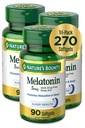 Narava Bounty Melatonin 100% Brez drog Pomoč za spanje, Prehranska dopolnila, Spodbuja sprostitev in spanje zdravje, 5 mg, 90 Število, Paket 3