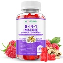 Imunska podpora Gumies – 8-in-1 Formula Zeliščni dodatki z Astragalus, Elderberry, Quercetin, Bromelain, Echinacea, Vitamin C, D3 in cink za vsakodnevno ravnovesje, Malina aroma, 60 Count