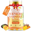 5 Mesec dobava Kurkuma in ingver Gumies s črnim poprom, fermentirana kurkuma za skupno udobje in mobilnost, brez sladkorja z vitaminom D3 + K2, naravne Peach Flavor – 150 Gummies
