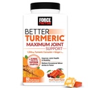Force Factor Better Turmeric maksimalna skupna podpora, 1075mg Curcumin z Ginger za podporo mobilnosti, prilagodljivosti in udobja, Chews bolj prijetno kot kurkuma Gumies, sadni punch, 60 Soft Chews