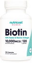 Nutricost Biotin za ženske 10.000mcg 120 kapsul - z Folate & Collagen, Gluten Free & Non-GMO