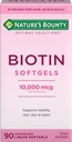 Naravni Bounty Biotin 10000mcg dodatek, Podpira zdrave lase, kožo in nohte, Optimalne rešitve za lase Vitamin z Biotin, 90 Hitra sprostitev tekoče softgels
