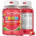 Iron Supplement Gumies za otroke z multivitaminom, kalcij, cink, Folate - otroci Imunski, krvni graditelj, pomanjkanje železa, anemija in energija - Vegan, Jagoda 60 Count