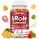 Iron Supplement Gumies za otroke, Otroci Multivitaminski z železom - Vitamin B kompleks, C, D3, Kalcij, Folat, Cink, FOS za izgradnjo krvi in energetsko podporo, Iron Deficientity, Vegan,Mešana aroma sadja,60 ct
