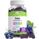 Otroci Iron Gummies z vitaminom C - Okusne grozdne arome - Energy & Blood Health Support - Gluten Free Non-GMO Vegetarijanski otroški železni dodatek za otroke in malčke Starost 2+ (120 Count)