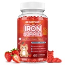 Iron Supplement Gumies za otroke, Otroci Multivitaminski z železom - cink, Vitamin B Complex, A, C, D, B6, B12, Kurkurja ekstrakt, Biotin za izgradnjo krvi in energetsko podporo, železa pomanjkanje, Vegan 60 ct