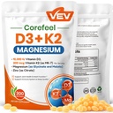 VEV Corefeel Vitamin D3 K2 10.000 i.e. magnezijev dodatek – z vitaminom D in K (MK-7), magnezijev glicinat in malat, cinkov citrat – 300 Softgels for Energy, Bone & Muscle Support