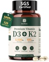 Vitamin D3 K2 5000 i.e. 100mcg MK-7, 120 softgels, 2-v-1 K2 D3 Vitamin dopolnilo za zdravje kosti, Imunska podpora, boljša absorpcija kalcija, enostavno požiranje, en dan, 120 dan