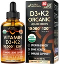 Vitamin D3 K2 USDA Organske kapljice - Vitamin D3 10000 i.e. & K2 kot MK-7 120mcg - Imunska podpora & Mood, zdravje kosti & zob - Sugar-free Orange Flavor - Tekoči dodatek - Made in USA - 2 FL OZ, 60 dni