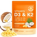 Vitamin D3 K2 s kokosovim oljem - Vegan Vitamin D3 & Mk7 Vitamin K2za podporo kosti in imunskega sistema - Non-GMO, Soy Free - 120 Softgels