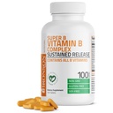 Bronson Super B Vitamin B Complex Trajno počasi sproščanje (vitamin B1, B2, B3, B6, B9 - Folna kislina, B12) Vsebuje vse vitamine B 100 tablet