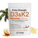 Vitamin D3 K2 Magnezijev kompleks, ekstra moč Wellness D3K2 s trojno magnezijevim in kokosovim oljem za maksimalno absorpcijo, podpora kostnega in imunskega zdravja, ne-GMO, Enostavno za pogoltniti, 200 Softgels