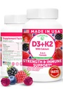 Lunakai USA Made Vitamin D3 K2 Gummies with Calcium – 3-in-1 Daily Vegan dodatek za podporo kosti in imunskega sistema za ženske, moške in otroke, 60ct