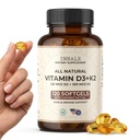 Vdihnite vitamin D3 + K2 s kokosovim oljem – 5000 i.e. D3 & 100 μg MK7 K2 za podporo kosti, srca in imunskega sistema – Non-GMO · Soy Free · Gluten Free – 120 Softgels