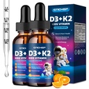 2PCS Vitamin D3 K2 Kapljice za otroke - Tekoči dodatek z magnezijem za absorpcijo kalcija, skupno zdravje, zobje in srce - Non-GMO, Vegan, Orange, 4 Fl Oz - Otroci Starost 4+