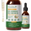 2 Pack Organic Vitamin D3 K2 Tekoči 10000 i.e. w/ Vegan Omega-3 & Kokosovo MCT olje - največja jakost Vitamin D dodatek, brez polnil, Non-GMO K2 kot MK7 za kosti, mišice in visoka absorpcija-2 Fl Oz