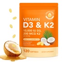 Vitamin D3 K2 10000 i.e. z 200 mg, vitamin D3 in K2 kapsule, 2 v 1 Vitamini D & K kompleks z Deviškim kokosovim oljem, 120 Softgels, enostavno za pogoltniti in ne-GMO
