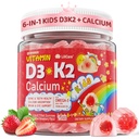 Vitamin D3 K2 + Kalcij, napolnjen s tekočino za otroke in najstnike, 1000IU / 2000IU D3 z magnezijem, Algal Omega 3, otroci Vitamini za kosti in zobe, kalcijeva absorpcija, možgani, imunski, sladkor brez, 60Cts