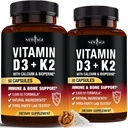 NOVA STAROST Vitamin D3 5000 i.e. + K2 MK-7 100 mcg - 2 v 1 kost, Imunska in srčna podpora, Enostaven za pogoltnitev, Ne-GMO - 120 kapsul