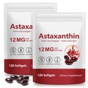 Xaarty 2Pack Premium Astaksantin 12mg, Naravni antioksidant dodatek za oči, Skupni, zdravje kože,Microalgae Vir, 4 Mesec dobave 