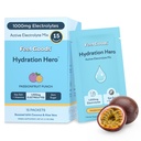 Feel Goods Hidracija Hero, 1.000mg Elektroliti v prahu, Brez sladkorja, Magnezij, Organic Aloe Vera, L Theanine, Vitamin C & B12, Keto, Vegan, Elektrolitski paketi, Passion Fruit Punch, 15 Štet