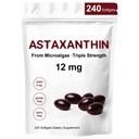 Astaksantin 12mg,240 Softgels,Premium Astaksantin Antioksidant dopolnila,Podpora oko,Skin,Immune, Notranja kroženje,Non-GMO, Gluten prost, No Soy-8 Mesec dobave