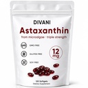 DIVANI Astaksantin 12 mg, Antioksidant dopolnilo za dnevno Wellness, Imunska, Podpora oči in kože, Non-GMO, Gluten Free - 120 Softgels
