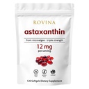 Rovina Astaksantin 12 mg Mehkužci • Močni naravni antioksidant za podporo oči Comfort, vitalnost kože in imunskega zdravja • Gluten brez • 120 zrn