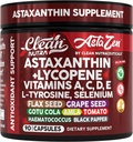 Čisti Nutra astaksantin 12 mg Likopen dopolnilo z vitaminom C D3 E, L-tirozinom, selenom, lanom, grozdnim semenom, Gotu Kola, Amla, Črnim poprom, 90 kompleksnih Veggie kapsul