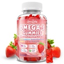 Vegan Omega 3 Gumies 1000mg + CoQ10 + Magnezij - w/Algae EPA 600mg & DHA 400mg, Ribje olje Omega-3 Dodatki Alternativna za odrasle, za možgane, oči, Imunsko zdravje, Jagodna aroma, 60 Število