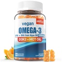 Vegan Omega 3 Gumies 1280mg + Vitamin D3 K2 (MK7), Omega 3 Alternativno ribje olje za odrasle, w/Algae EPA 600mg & DHA 400mg, MCT olje - brez ribjega okusa - za možgane, oči, imuno zdravje, brez sladkorja, 1 pakiranje