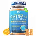 Fish Oil Omega 3 Gumies 1500mg za odrasle - Trojna moč z EPA & DHA, COQ10, rdeče Kvas riž - Wild Caught Omega 3 Maščobne kisline Dopolnila za H