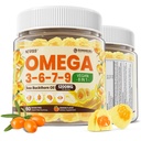 Omega 3-6-7-9 Gumies, organsko olje morskega Buckthorna 1200MG & laneno olje 500MG, Vegan Omega 7 Dopolnilo w/vitamin A, C, E, maščobne kisline, Brez okusa rib, Podpira kožo, oči, Imunsko, zdravje možganov, 60 Cts