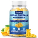 Omega-3 Gumiji za odrasle, oranžna aroma – brez sladkorja, Algae-Derived DHA 600mg & EPA 300mg, z vitamini A, C, E, cink, 60 Gumies