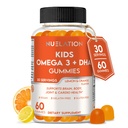 Vegan Omega 3 Gummies za otroke z DHA, na rastlinski osnovi, 30 Serving, 60 Ct. želatina brezplačno, Gluten brezplačno, Non-GMO Omega 3 dodatek. Otroci in malčki DHA Gumiji za podporo možganov, oči, srca in imunskega sistema