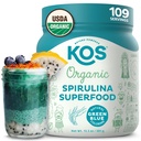 KOS Organic Spirulina Powder - USDA Certified Organic, 109 Servis Superfood Powder za napitke in sokove, neobsevane modre zelene alge, rastlina na osnovi antioksidantov, Vegan (13.5oz)