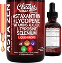 Čisti Nutra Astaksantin Likopen Tekoče kapljice Absorpcija Podpora Vitamini A C D E 4 fl oz – Močni naravni D3 C E & Selen L-tirozin Formula Čisti antioksidant Mešanica Okrepljen vnos hranil