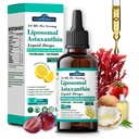 Liposomski astaksantin 24mg Tekoče kapljice, 11-v-1 Antioksidant z MCT oljem, likopen & organsko kokosovo olje, svež vir mikroalg, podpira zdravje kože za ženske in moške, limonine arome