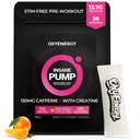 OxyEnergy Pre Workout Powder -Orange, Non Stim 130mg Low Caffeine, On-The-Go Packets z Beta Alanine, Kreatin Monohidrat in Tavrin za občutljive uporabnike, ženske, večerni treningi - 30 Serving
