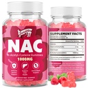 NAC Gumies Sugar-free, N-Acetil Cysteine NAC dodatek 1000mg za antioksidanti, Imunska podpora, Non-GMO, Gluten-free, Vegan – Raspberry Flavor, 60 Gumies