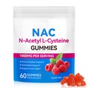 Daiasns NAC Gumies za odrasle in otroke 1000mg - Žvečljiva NAC dodatek N-Acetil Cistein podpira Lung & Jetra Detox, Antioksidant & Imunska obramba, Jagodna aroma 60 Count