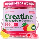 Kreatin za ženske, Kreatin monohidrat Gumiji s kolagenom, vitamin D3 in kalcij za mišice, Booty & Energy, aromatiziran sladkor brez Kreatin Gumies Post & Pred vadbo dopolnila za ženske, 120 Ct